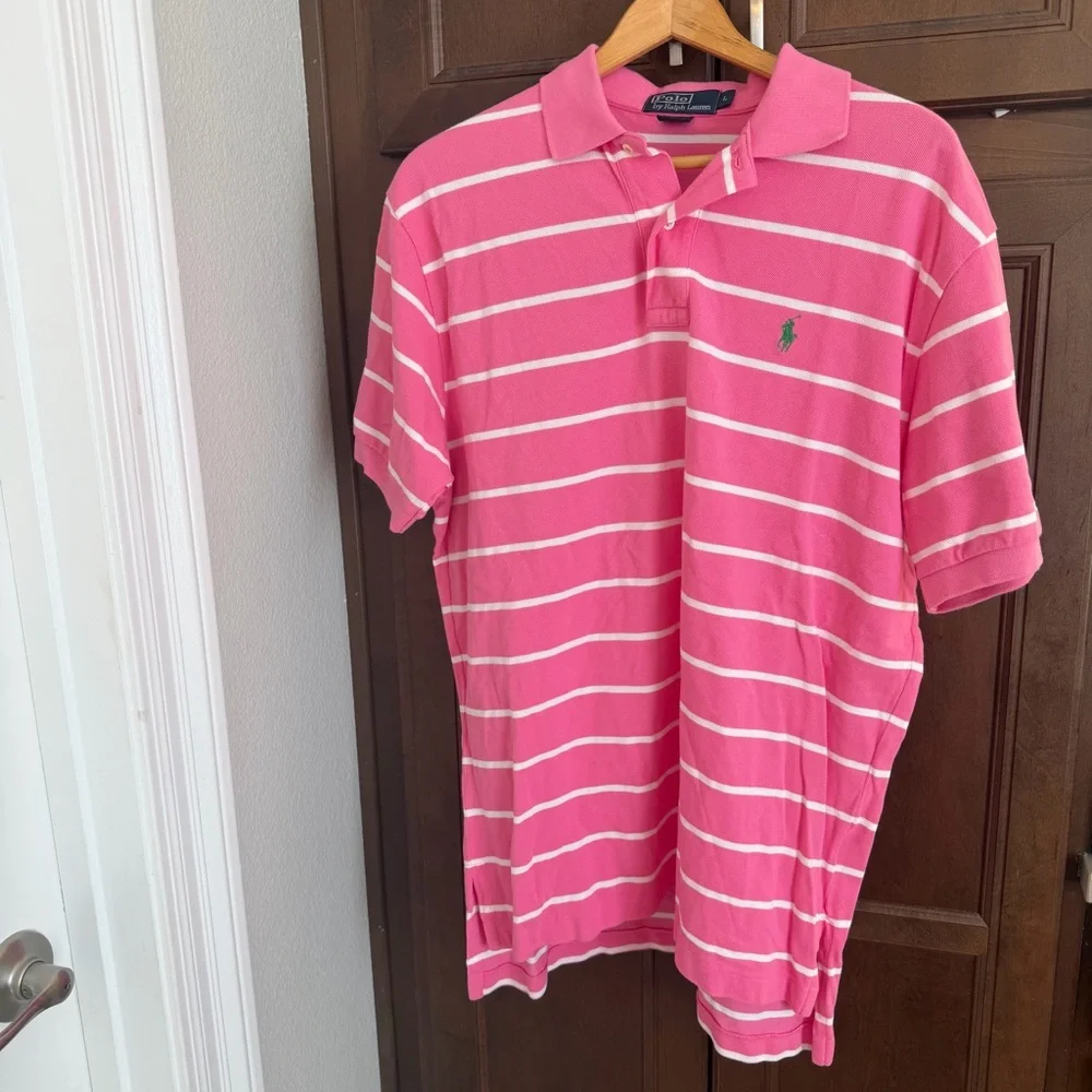 Ralph Lauren Pink and White Striped Polo Shirt